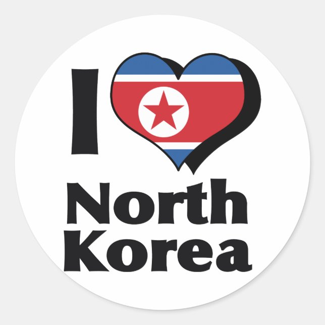 Pegatina Redonda Amo la bandera de Corea del Norte (Anverso)