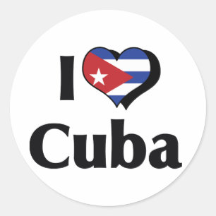 Pegatina Redonda Amo la bandera de Cuba