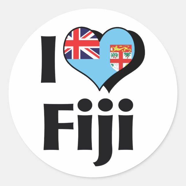 Pegatina Redonda Amo la bandera de Fiji (Anverso)