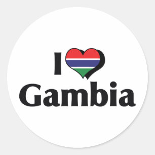 Pegatina Redonda Amo la bandera de Gambia