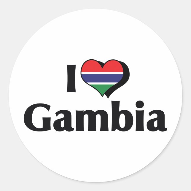 Pegatina Redonda Amo la bandera de Gambia (Anverso)