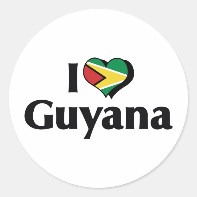Pegatina Redonda Amo la bandera de Guyana (Anverso)