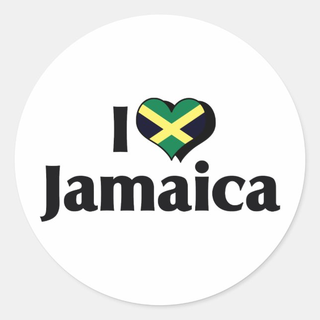 Pegatina Redonda Amo la bandera de Jamaica (Anverso)