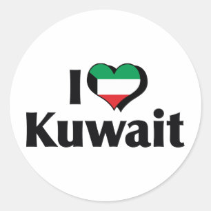 Pegatina Redonda Amo la bandera de Kuwait