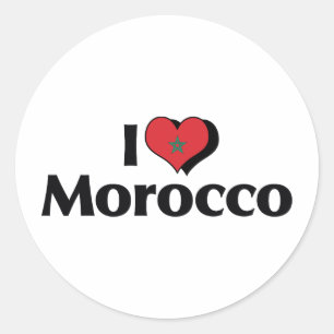 Pegatina Redonda Amo la bandera de Marruecos