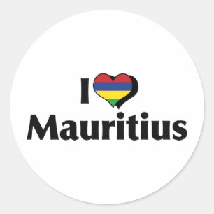 Pegatina Redonda Amo la bandera de Mauricio