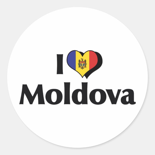 Pegatina Redonda Amo la bandera de Moldavia (Anverso)