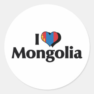 Pegatina Redonda Amo la bandera de Mongolia