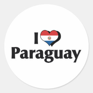 Pegatina Redonda Amo la bandera de Paraguay