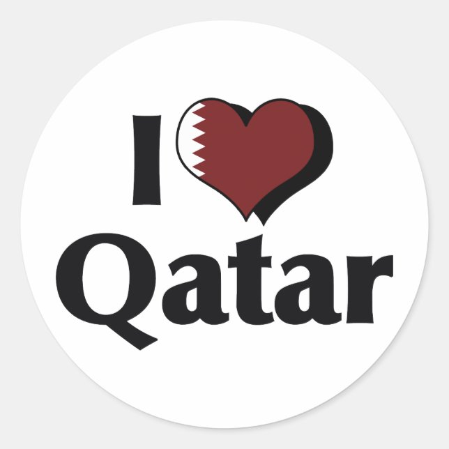 Pegatina Redonda Amo la bandera de Qatar (Anverso)