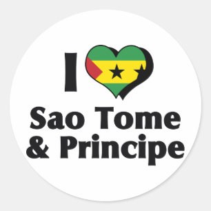 Pegatina Redonda Amo la bandera de Santo Tomé y Príncipe