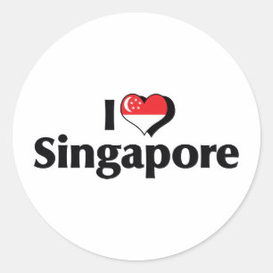 Pegatina Redonda Amo la bandera de Singapur