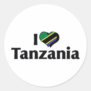 Pegatina Redonda Amo la bandera de Tanzania