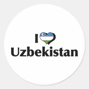 Pegatina Redonda Amo la bandera de Uzbekistán