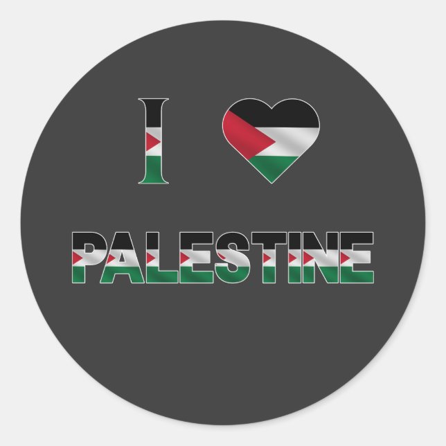 Pegatina Redonda Amo la bandera del corazón de Palestina Unidad Lib (Anverso)