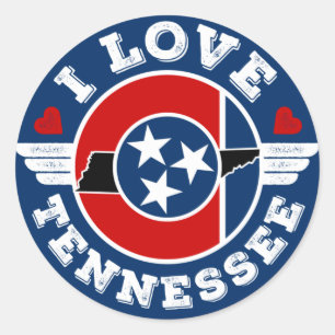 Pegatina Redonda Amo la bandera del estado de Tennessee y el mapa