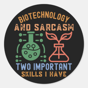 Pegatina Redonda Amo la biotecnología, Biotecnología Funny5