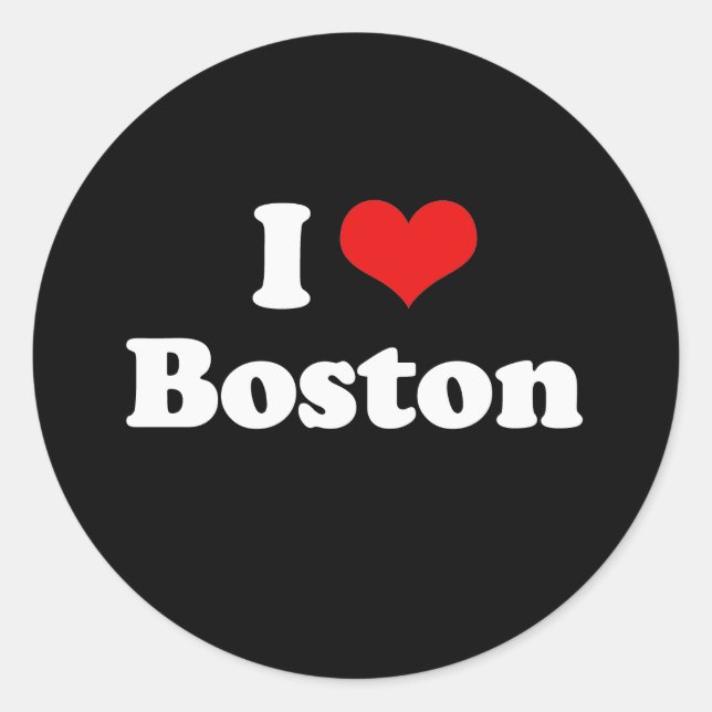 Pegatina Redonda Amo la camiseta blanca de Boston (Anverso)