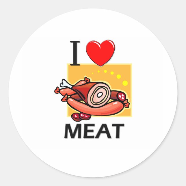 Pegatina Redonda Amo La Carne (Anverso)