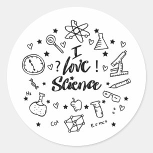 Pegatina Redonda Amo la ciencia   Lindo amante de la ciencia