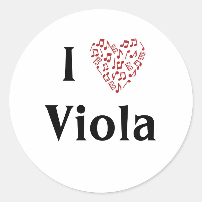 Pegatina Redonda Amo la clave de viola alta Corazón rojo de notas m (Anverso)