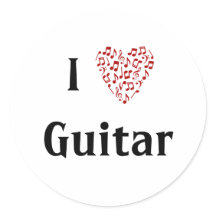 Amo la guitarra Corazón rojo de notas musicales