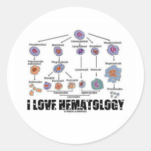 Pegatina Redonda Amo la hematología (el linaje del glóbulo)