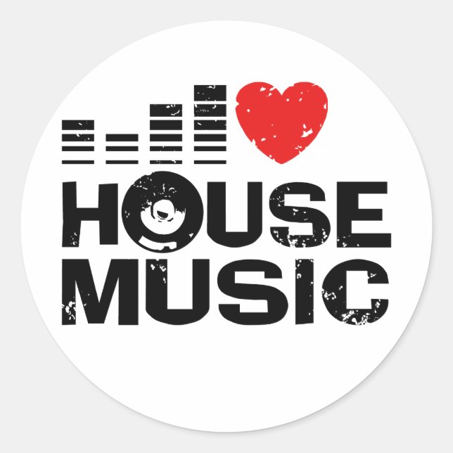 Pegatina Redonda Amo la música de House (Anverso)