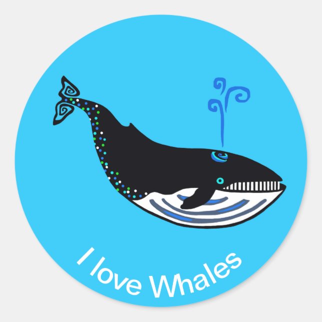 Pegatina Redonda Amo las BALLENAS - Naturaleza - Ecología - Azul (Anverso)