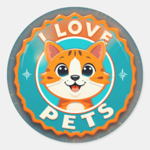 Pegatina Redonda Amo las mascotas gato lindo