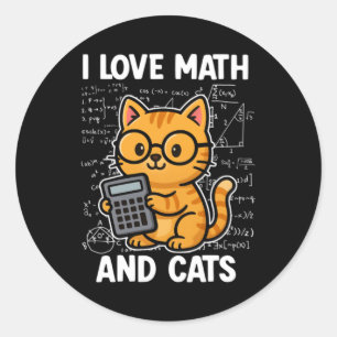 Pegatina Redonda Amo las Matemáticas y los Gatos