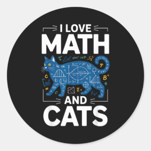 Pegatina Redonda Amo las matemáticas y los gatos divertido profesor