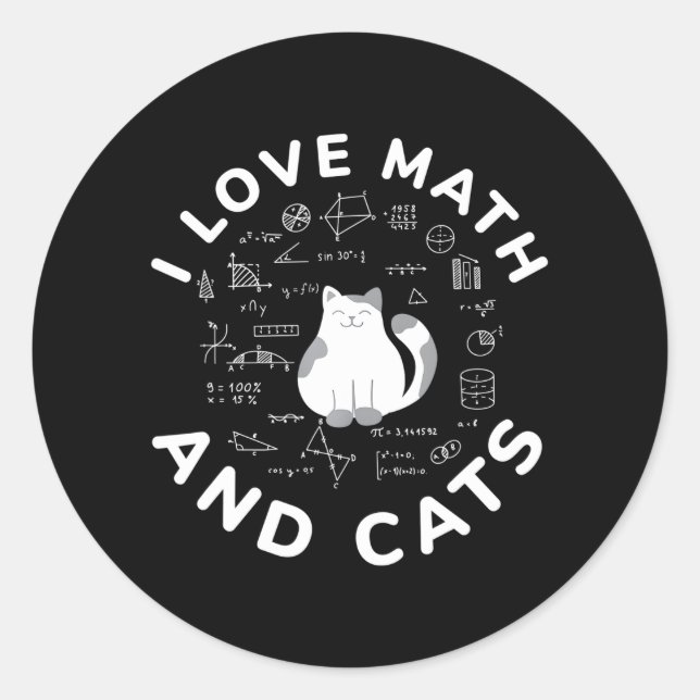 Pegatina Redonda Amo las matemáticas y los gatos divertidos, amante (Anverso)