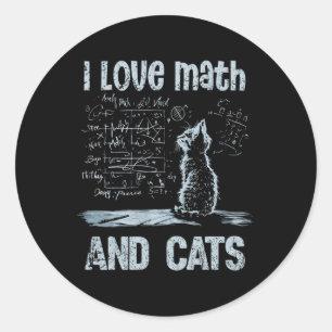 Pegatina Redonda Amo las Matemáticas y los Gatos Divertidos Amantes