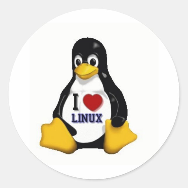 Pegatina Redonda Amo Linux (Anverso)