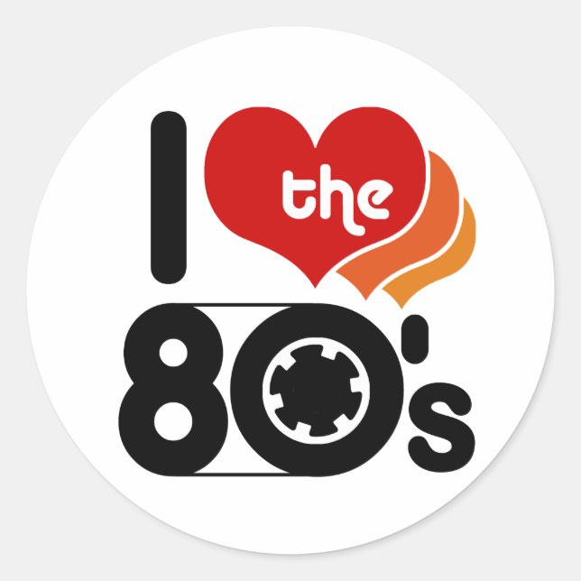 Pegatina Redonda Amo los 80 (Anverso)