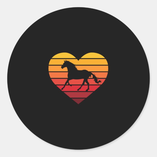 Pegatina Redonda Amo los caballos Corazón Retro (Anverso)