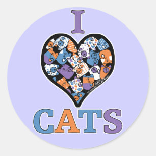 Pegatina Redonda Amo los gatos - Corazón de Collage
