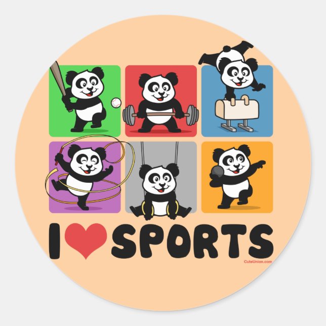 Pegatina Redonda Amo los Pandas Deportivos (Anverso)