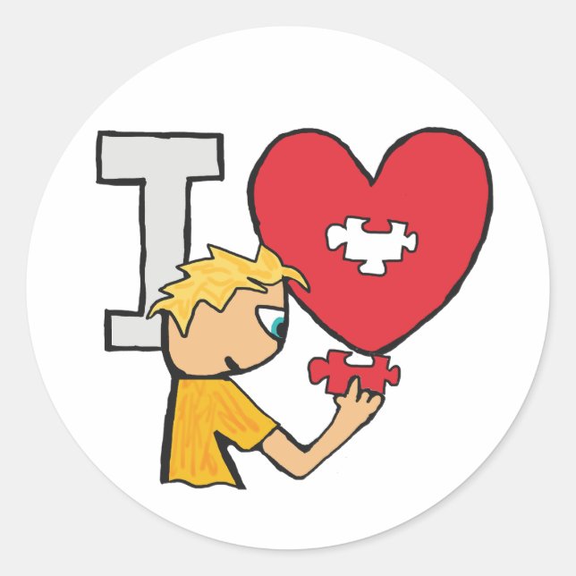 Pegatina Redonda Amo los rompecabezas de Jigsaw (Anverso)