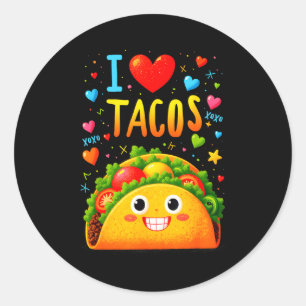 Pegatina Redonda Amo los tacos cinco de mayo meme kawaii sonriendo