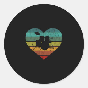 Pegatina Redonda Amo los tambores Corazón Retro
