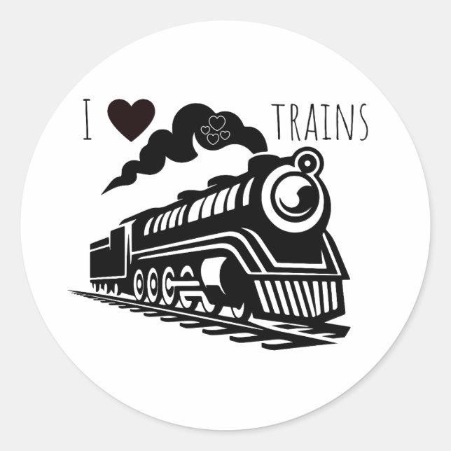Pegatina Redonda Amo los trenes (Anverso)