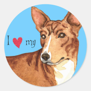 Pegatina Redonda Amo mi Basenji