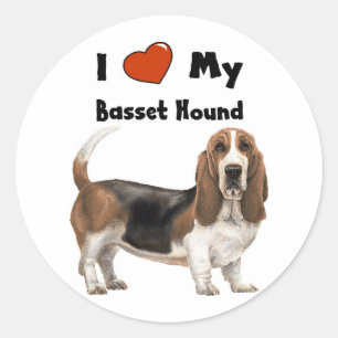 Pegatina Redonda Amo mi Basset Hound