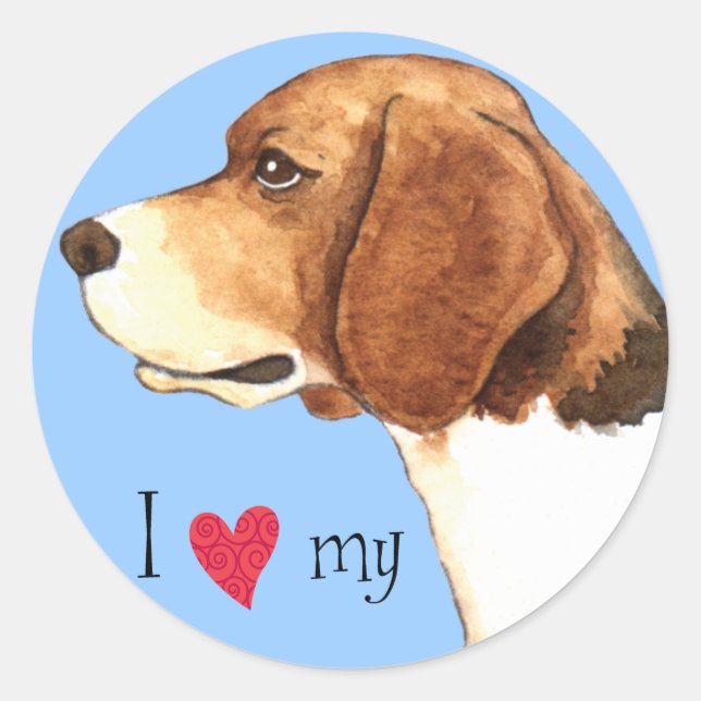Pegatina Redonda Amo mi Beagle (Anverso)