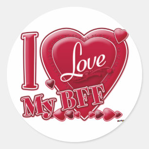 Pegatina Redonda Amo mi BFF rojo - corazón