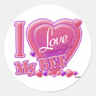 Pegatina Redonda Amo mi BFF rosa/púrpura - corazones