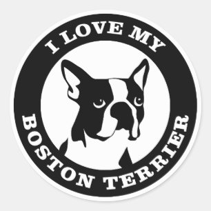 Pegatina Redonda Amo mi Boston Terrier