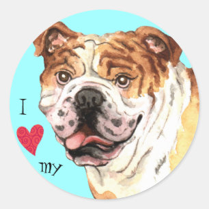 Pegatina Redonda Amo mi Bulldog